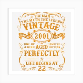 Vintage 2001 The Man Myth Legend 22 Year Old Birthday Gifts Art Print