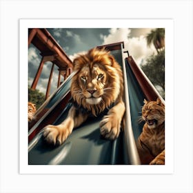 Lion playing Art Print