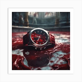 A Watch With A Dark Red Bracelet On The Ground In Art Print