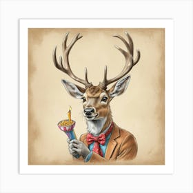 Deer With A Candle Art Print