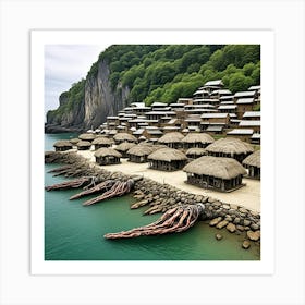 Ancient Fishing Village Cubism Style Art Print