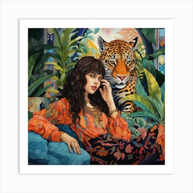 A Girl And Her Tiger Art Print