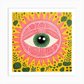 Risograph Style Vibrant Modern Sun With Eye Print Art Print