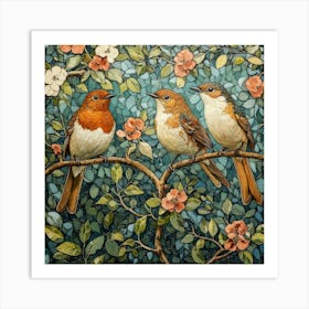 Three Birds On A Branch Art 4 Art Print