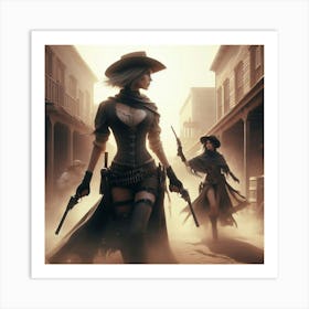 Two Women In Cowboy Hats Art Print