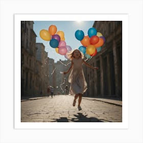 Happy Girl With Balloons Art Print