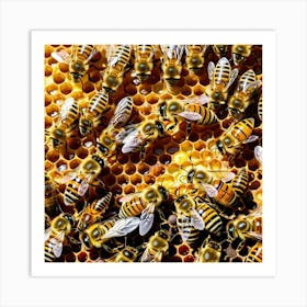 Bees Insects Pollinators Honey Hive Queen Worker Drone Nectar Pollen Colony Honeycomb St (2) Art Print