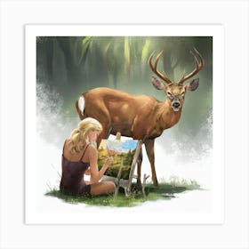 A Captivating Scene Of A Blonde Woman Sitting I (8) Art Print