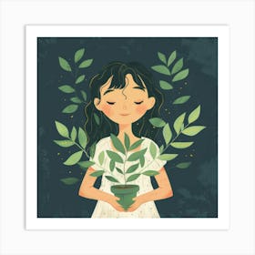 Girl Holding A Plant Art Print