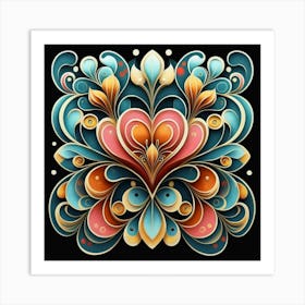 Abstract art of exotic flowers with vibrant abstract hearts in their designs, hearts, 12 Art Print