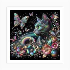 Cat With Butterflies 2 Art Print