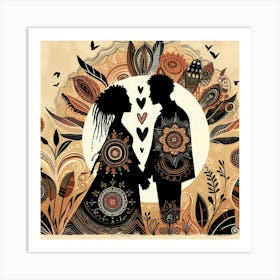 Boho art Silhouette of couple in love 1 Art Print