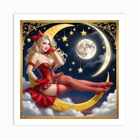 Fantasy La Luna Blonde On the Moon Art Print