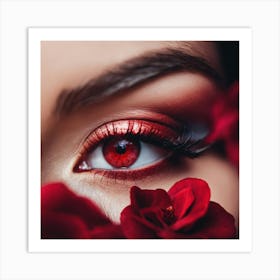 Red Eye With Roses Art Print