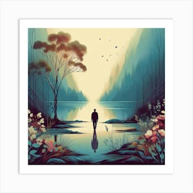 Man Walking Through A Forest Art Print