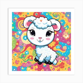 Cute Lamb On A Colorful Background Art Print