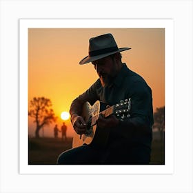 Sunset With A Guitar 1 Art Print