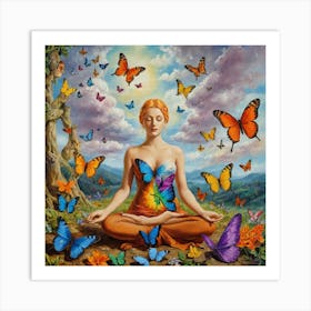 Meditating Woman With Butterflies Art Print