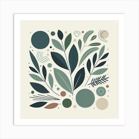 Scandinavian style, Green leaves Art Print