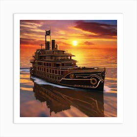 Pirate Ship At Sunset Art Print