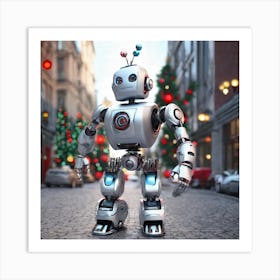 Christmas Robot In The City Art Print