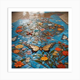 mosaic_floor_with_flowers Art Print