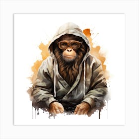 Watercolour Cartoon Macaque In A Hoodie 3 Art Print