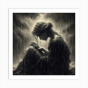 Woman In The Rain Art Print