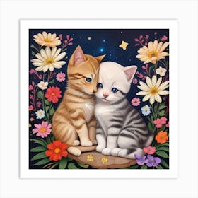 Two Kittens In Flowers3 Art Print