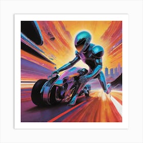 Futuristic Man Riding A Motorcycle Art Print