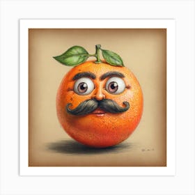 Orange With Mustache Art Print