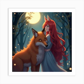 Fox And Girl 1 Art Print