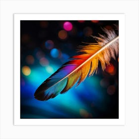 Macro Photography Of A Vibrant Multicolored Feather Featuring Intricate Gradient Details Focus On T Art Print