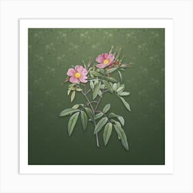 Vintage Pink Swamp Roses Botanical on Lunar Green Pattern n.0648 Art Print