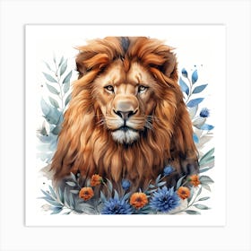 Lena1987 A Watercolor Illustration Of A Lion With Flowers In 3 Art Print