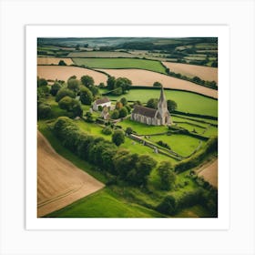 Aerial View Of A Church In The Countryside Art Print