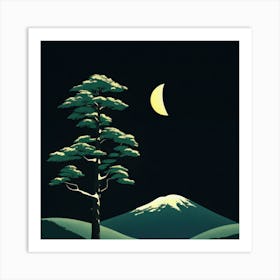 Moon And Pine Tree Art Print