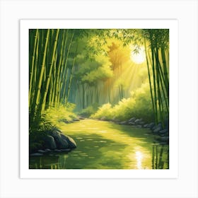 A Stream In A Bamboo Forest At Sun Rise Square Composition 267 Art Print