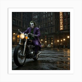 Joker Riding A Vintage Motorcycle Through Gotham Art Print