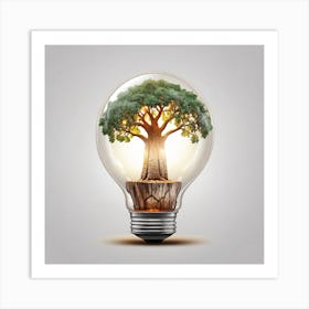 Tree In A Light Bulb Art Print