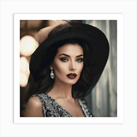 Beautiful Woman In Black Hat Art Print