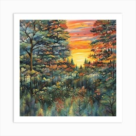 Sunset In The Woods 3 Art Print