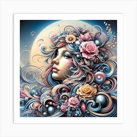 Girl With Flowers In Her Hair 2 Art Print