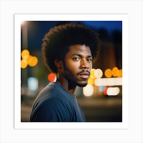 Portrait Of A Black Man At Night Art Print