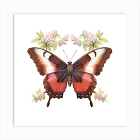 Butterfly With Pink Flowers Art Print