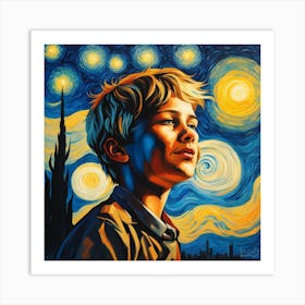 Lad enjoys Starry Night Art Print