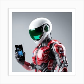 Robot With Smart Phone Art Print