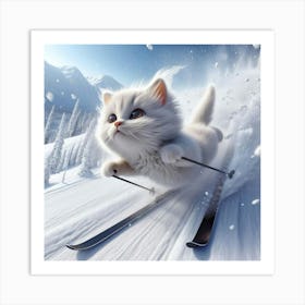 Cat On Skis 3 Art Print