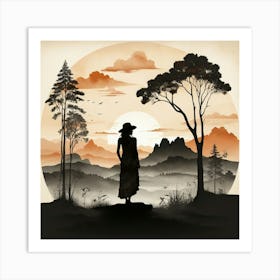 Boho art Silhouette of landscape Art Print