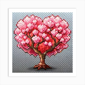 Pixelated Heart Shaped Sakura Tree Art Print